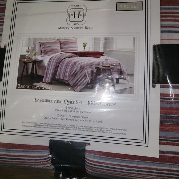 MODERN SOUTHERN HOME NWT KING BRIDGETOWN STRIPE MINI QUILT SET. - Picture 4 of 6